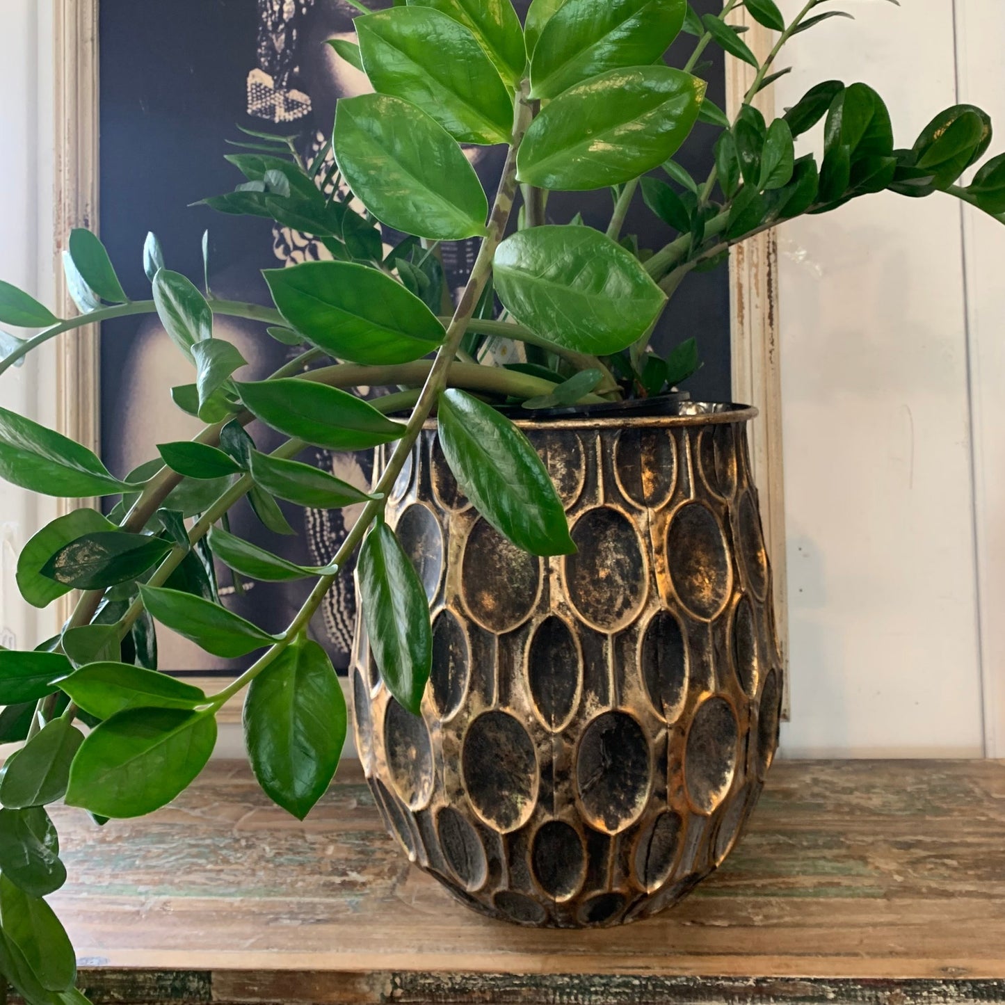 Large Hammered Metal Planter